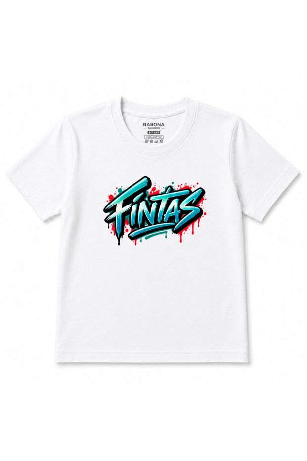 Fintas Kuwait Turquoise & Red Urban Graffiti Graphic Kids T-Shirt