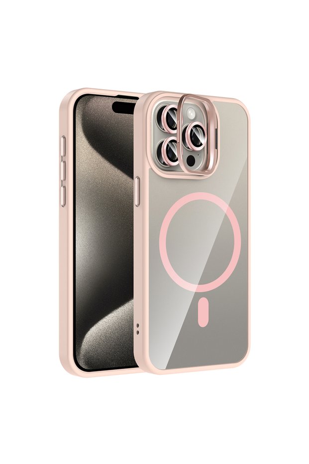 iPhone 15 Pro Case with Camera Stand, Magsafe Supported, Transparent Back, Silicone