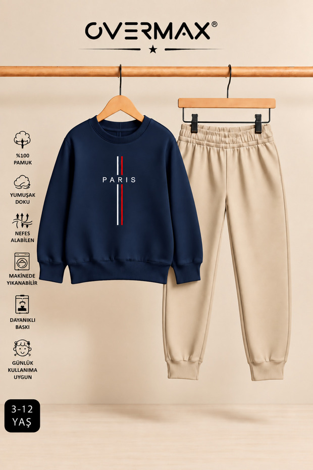 Paris Printed Children's Hoodless Sweatshirt & Sweatpants Set – Ages 3-12