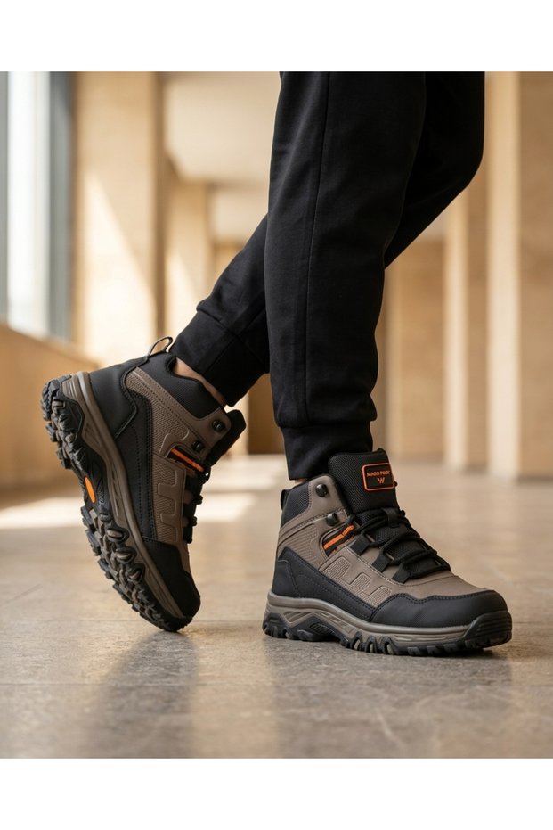 Outdoor Trekking Boots Lace-Up Non-Slip Sole Daily Walking Shoes