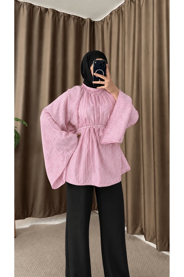Spanish Sleeve Striped Oversize Tunic - Pink (Es)