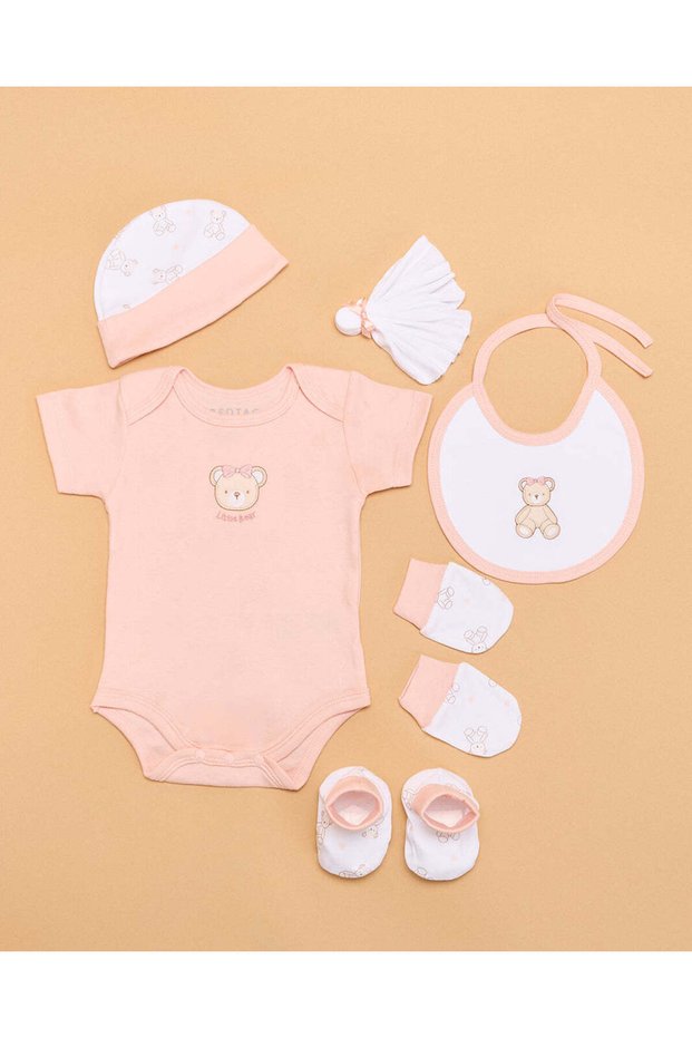 Baby Girls Pink And White 6 Piece Gift Set