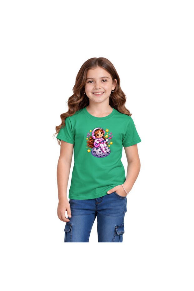 Girls Astronaut Graphic T-Shirt | Kids Space Theme Short Sleeve Tee