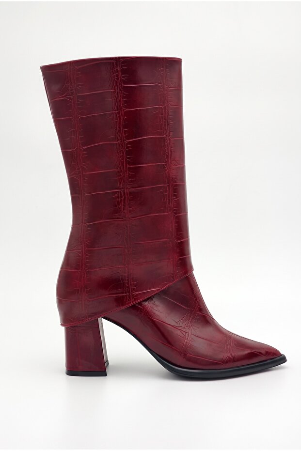 Women's Special Removable Croco Design Short Boots - Thick Heeled Pointed Toe Zippered Boots - Short Boots