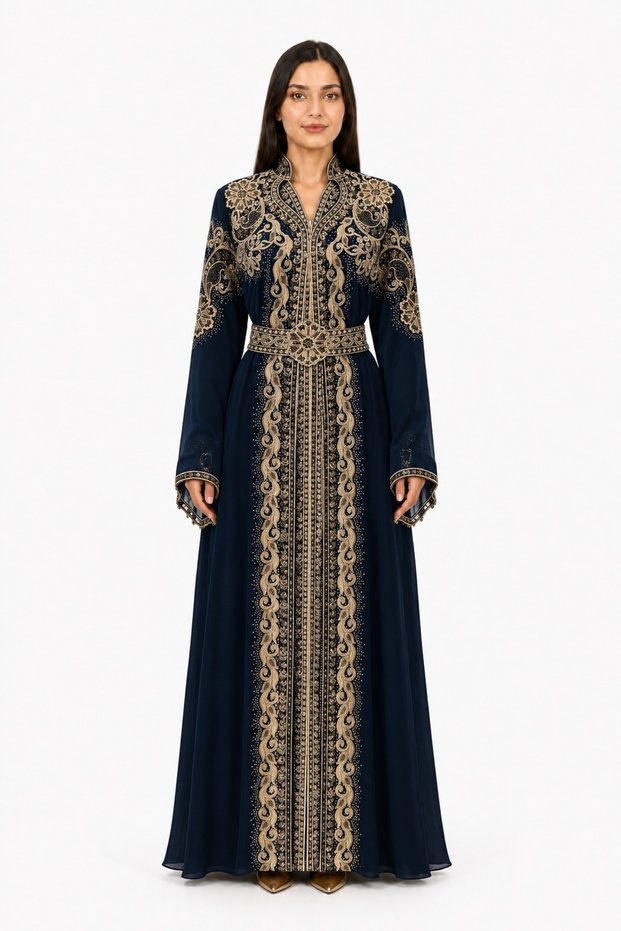 Women's Long Caftan with Shiny Stones and Embroidery Work Model 14