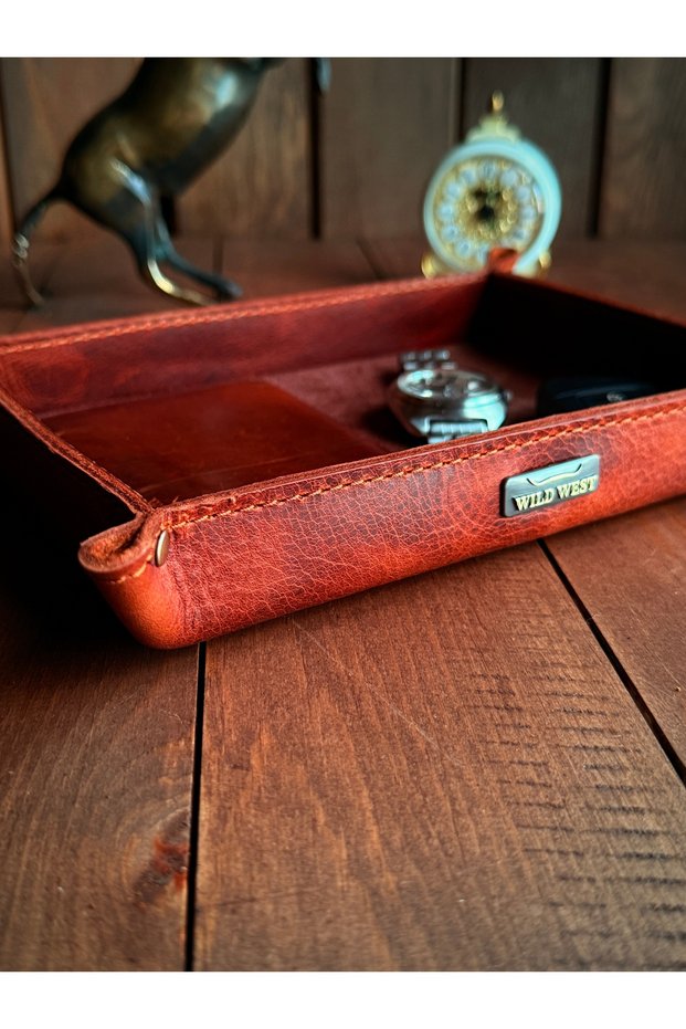 Collector Luxury Genuine Leather Valet Tray.Desktop Organizer,Key Holder Wallet Watch Tray
