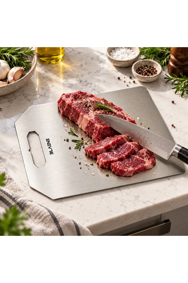 Stainless Steel Cutting Board 26X20 cm Metal Chopping Board Satine Cutting Board Multi-Purpose for Kitchen - Int-009-A
