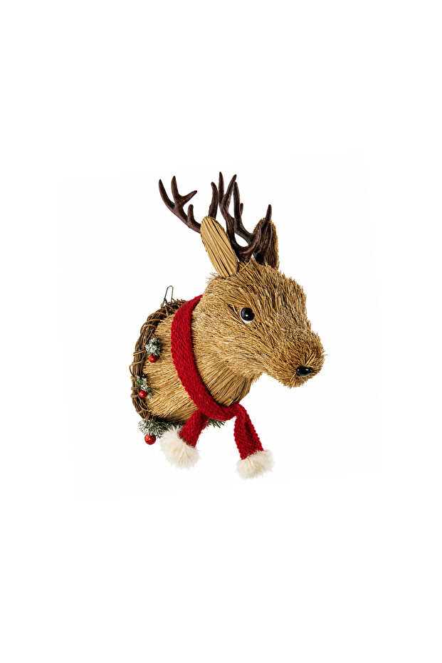 Christmas Ornament Deer Head Wicker Small Size Brown 25 cm