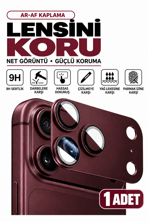 iPhone 18 Pro Max / 17 Pro Max Compatible Premium Ar+Af Tempered Glass Full Coverage Camera Lens Protector - Burgundy