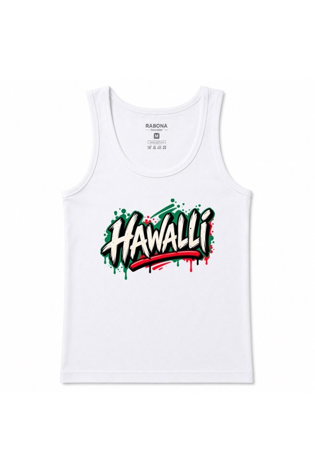 Hawalli Kuwait Men's Graphic Printed Tank Top – Green & Red Urban Graffiti Design