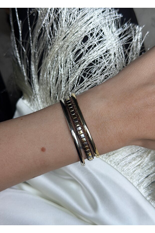Brown Unisex Adjustable Gold & Silver Detail Cord Bracelet