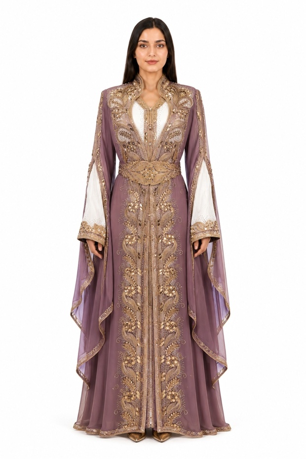 Women's Long Shiny Stone Detailed Two-Piece Kaftan Model 11