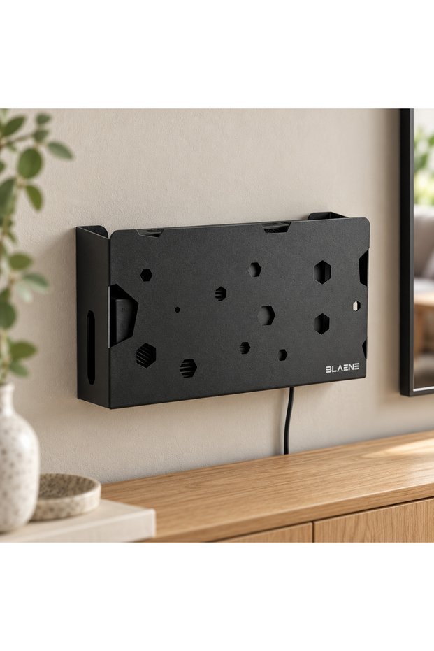 Decorative Hexagonal Metal Wifi Modem Box Router Rack Mounting Without Drilling Adhesive and Screw Wall Hanging Screw Hanger Int-006