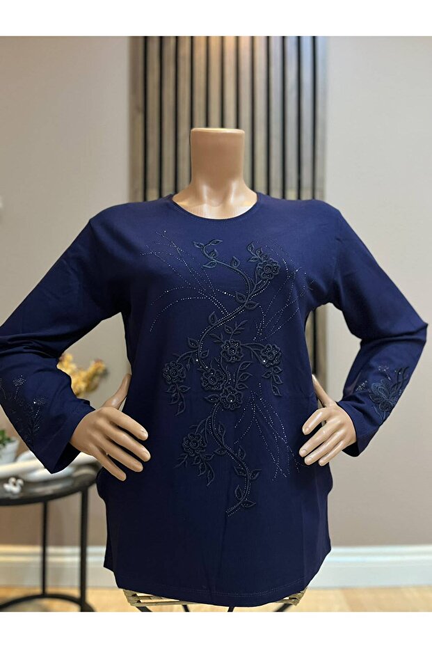Women's Daisy Patterned Winter Mother Combed Cotton Blouse for Middle Age and Above
