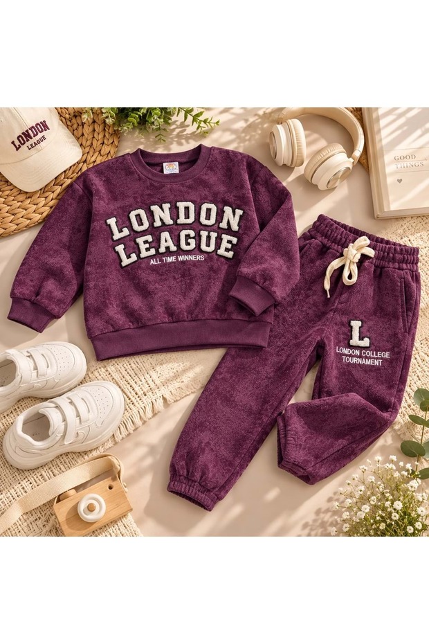 Boy's london league burgundy embroidered top and bottom set