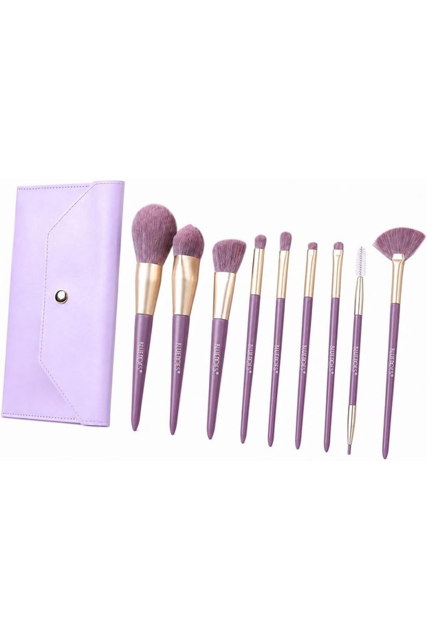 9-Piece Makeup Brush Set with Travel Case, Ultra Soft Synthetic Bristles, Professional Face & Eye Makeup Brushes for Foundation, Powder, Blush, Contour & Eyeshadow, Purple