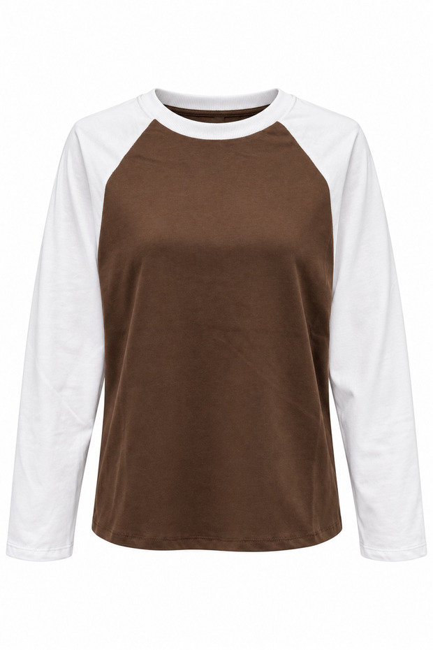 2242 Raglan Long Sleeve Double Color Crew Neck T-Shirt White