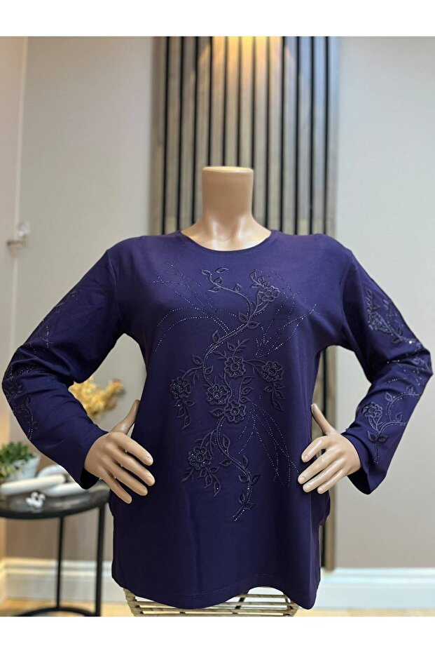 Women's Daisy Patterned Winter Mother Combed Cotton Blouse for Middle Age and Above