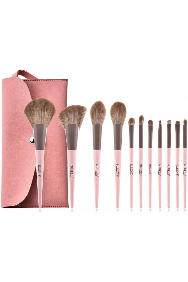 11-Piece Professional Makeup Brush Set with Portable Pink Storage Pouch – Soft Synthetic Makeup Brushes for Foundation, Powder, Blush, Eyeshadow, Concealer & Eyebrow Makeup