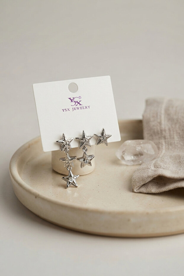 Silver Color Brass Star Model Dangle Women's Earring Set