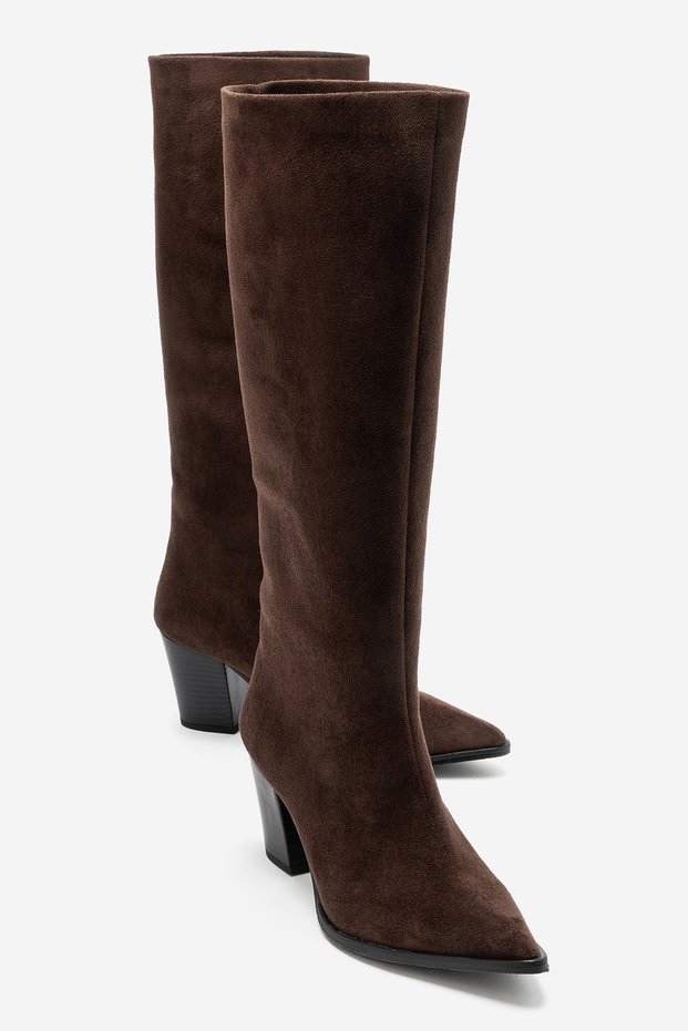 Moira Brown Suede Women's Thick Heeled Boots