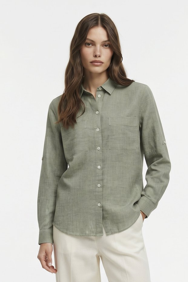 Green Double Pocket Flap Shirt