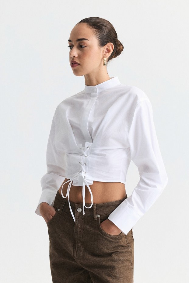 Lace-Up Corset Detailed Poplin Shirt