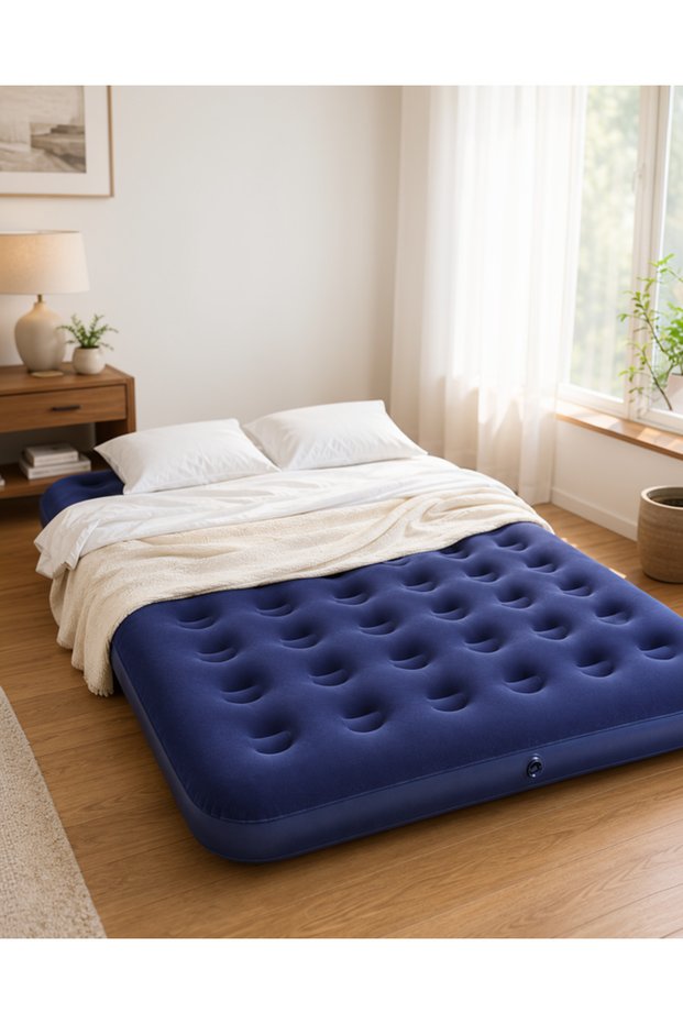 Inflatable Mattress Double Size with Flocked Top Surface