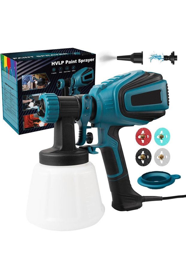 700W Paint Gun, Electric Sprayer with 1200ML Tank, Flow of 1000ML/Min, 4 Nozzles and 3 Patterns