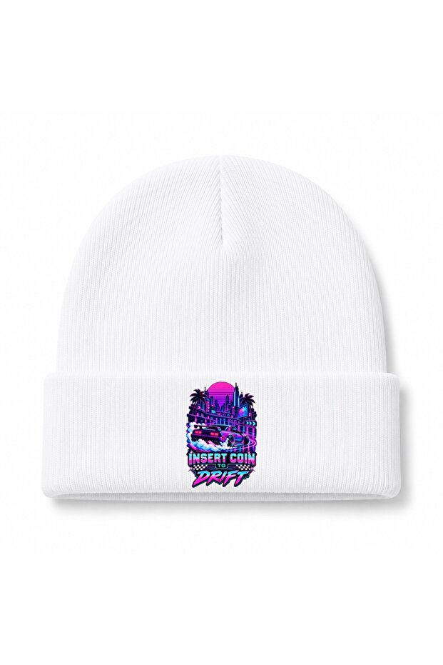 Neon Drift Arcade Racing Graphic Beanie