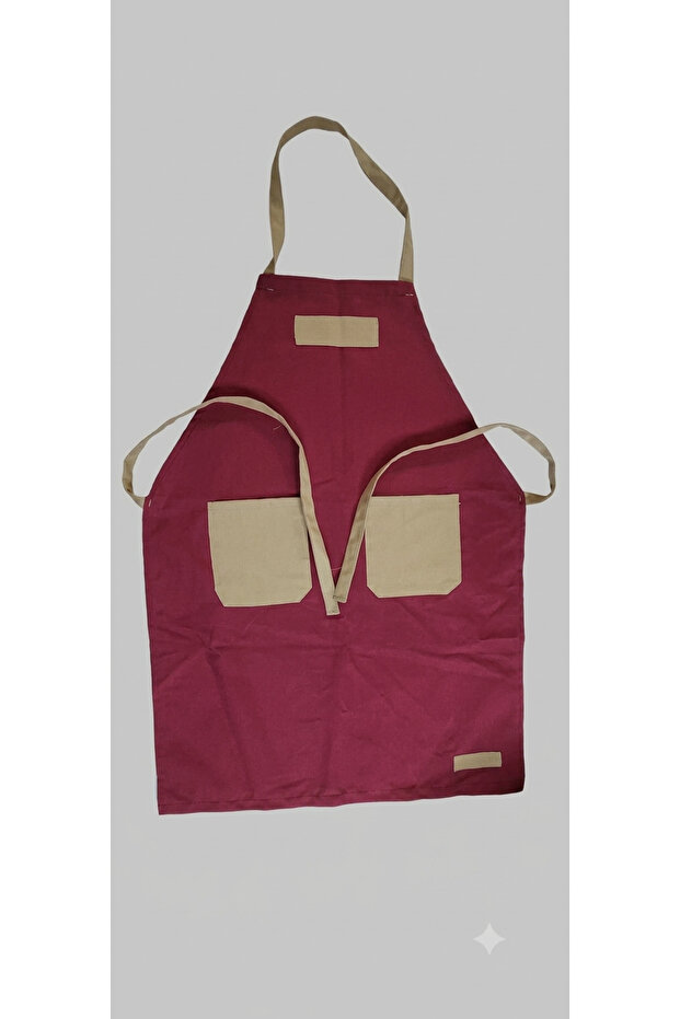 Chef Waiter Cook Barista Apron with Pockets Kitchen Apron Burgundy-Milk Coffee Belted