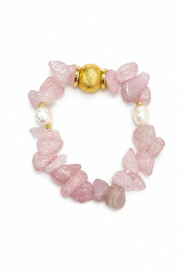 Natural stone bracelet (pink quartz - with pearls)