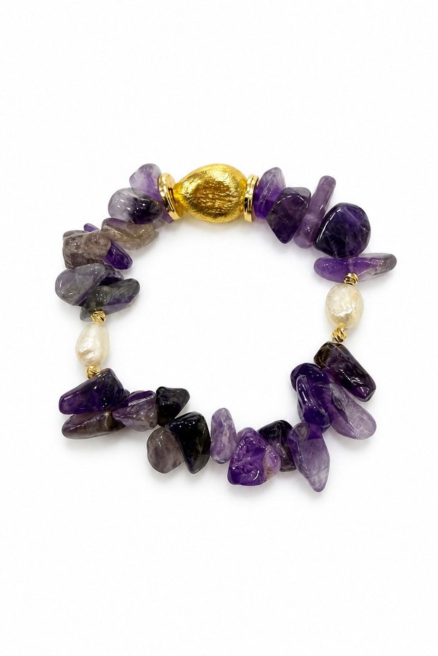 Natural Stone Bracelet (Amethyst - Baroque Pearl)