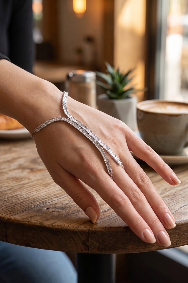 Silver Color Brass Zircon Stone Baguette Model Şahmeran