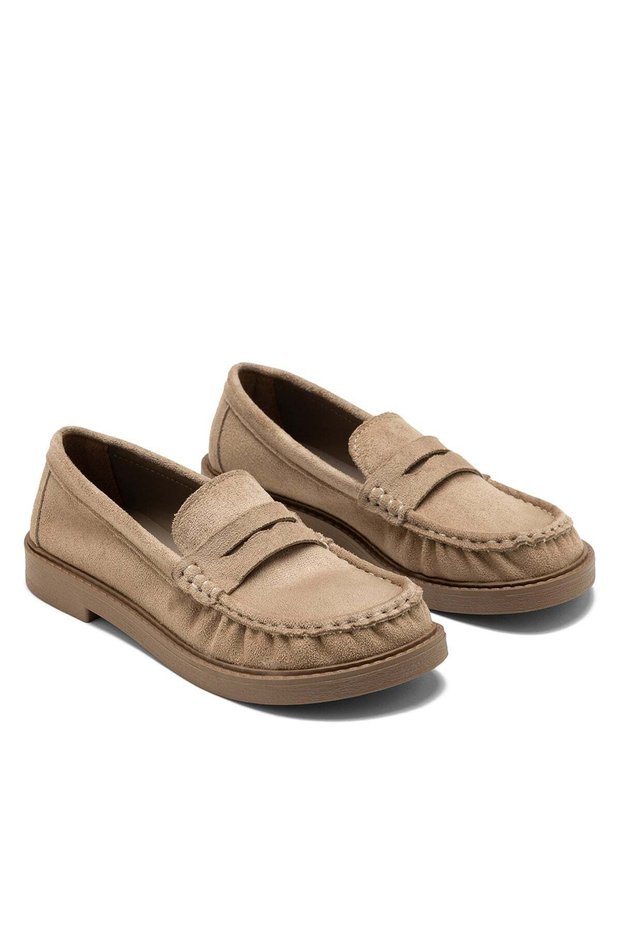 Women's Beige Suede Flat Sole Loafer Ballet Flats & Daily Casual Shoes
