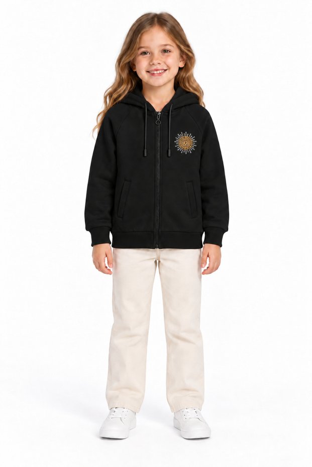 34410-26 Girl's Zippered Hooded Sweatshirt with Silver Stone Detail, Ages 5–8