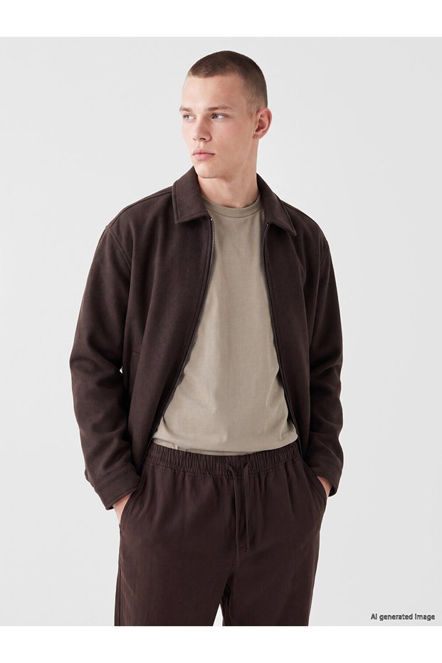 Peak New Season Brown Relaxed Fit Shirt Collar Men's Cashmere Coat.