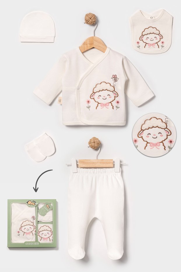 100% Cotton Lamb Printed 5-Piece Hospital Discharge Newborn Set