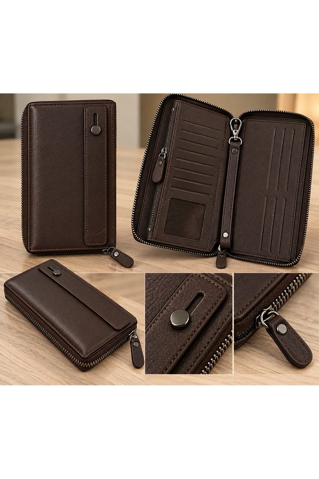 100% Genuine Leather Women's Multi-Compartment Zippered Hand Portfolio and Wallet