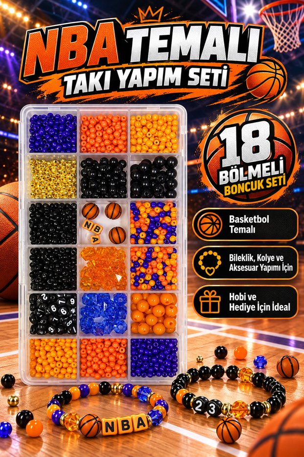 Nba Themed 18-Compartment Jewelry Making Set β Basketball Figure, Letter Number, and Colorful Beads Bracelet Necklace Design Kit π π§‘ π π€