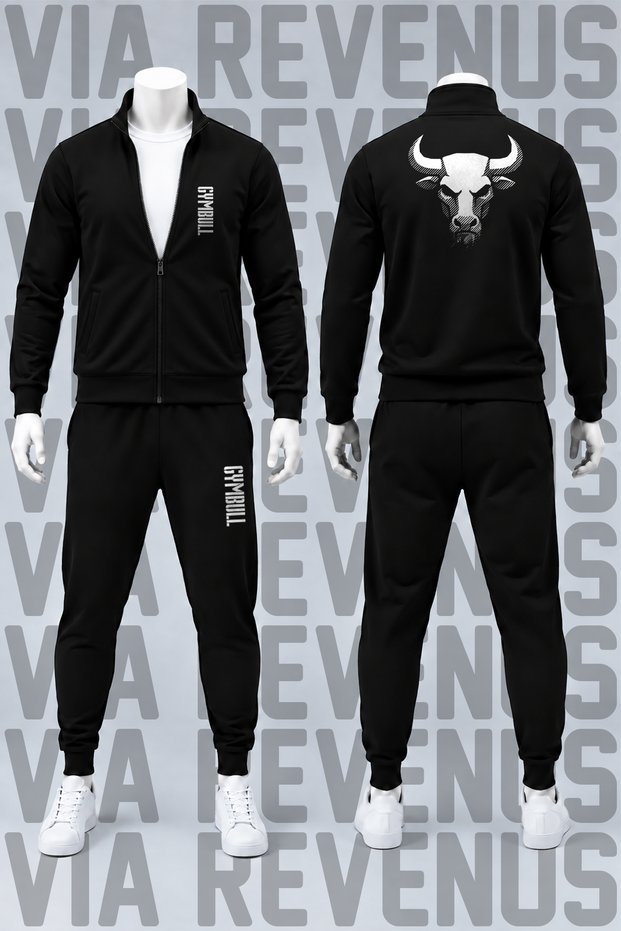 Gym Bull Printed Zippered High Collar Tracksuit Set