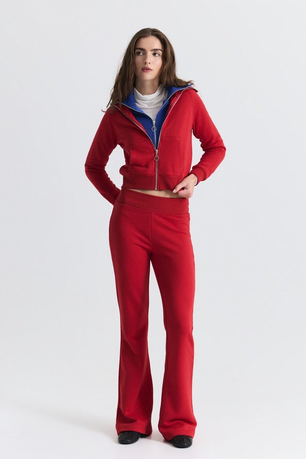 Zippered Sweatshirt and Bell-Bottom Sweatpants Set