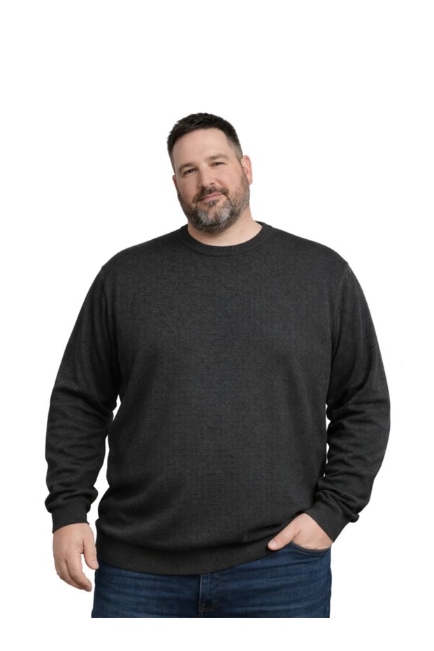 Anthracite Crew Neck Knitwear Plus Size Men's Sweater