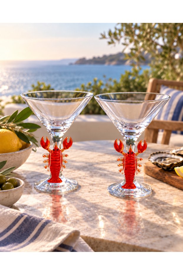Lobster Glass Figured Martini Cocktail Glass Set of 2