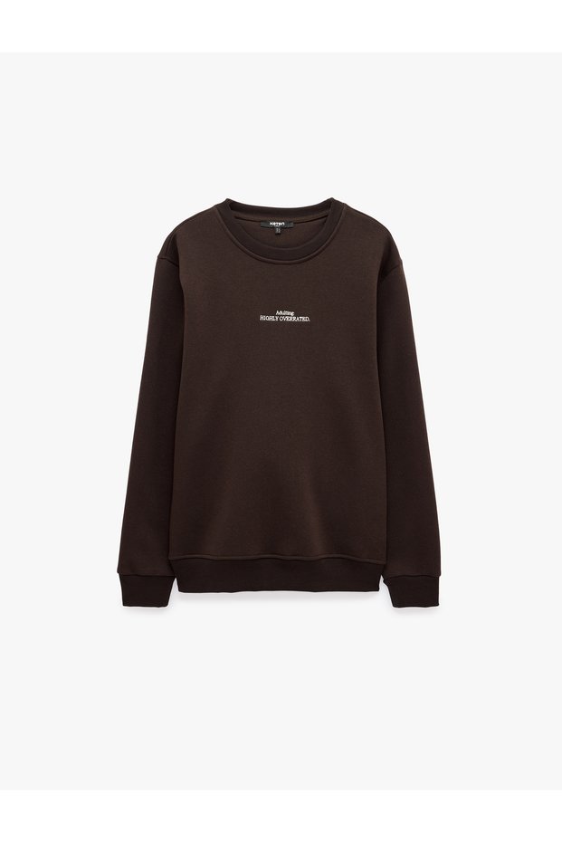Long Sleeve Three Thread Threaded Embroidered Crew Neck Sweatshirt