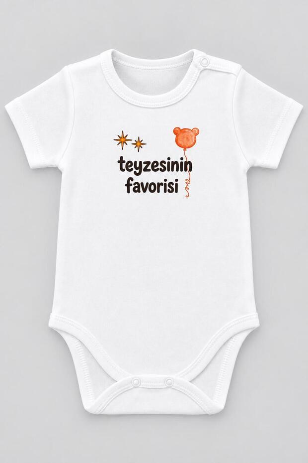 Auntie's Favorite Printed Baby Girl Bodysuit 100% Cotton Baby Boy Bodysuit Short Sleeve Snap Fastener Bodysuit Gift Baby Bodysuit Ecru Body-27-Teyze