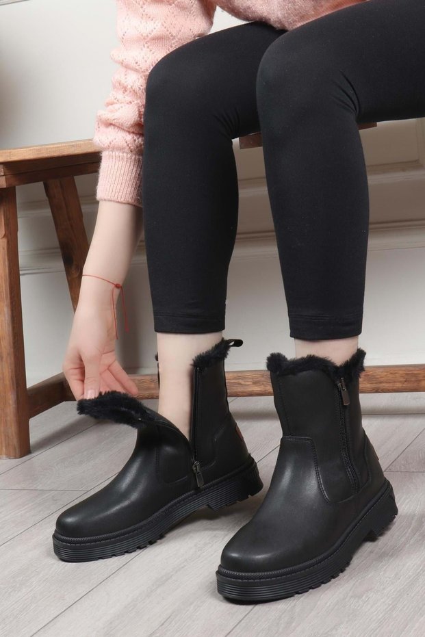 Women's Double Zipper Woolen Lace-Up Boots