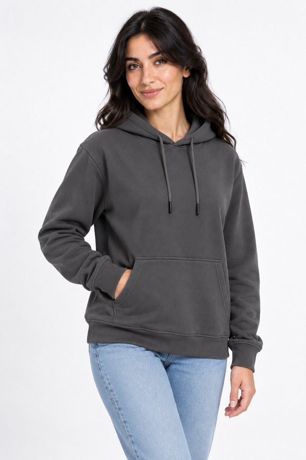 Women's Smoked Hooded 3 Thread Kangaroo Pocket Sweatshirt
