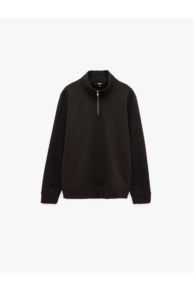 Long Sleeve Three Threaded Yarn Cotton Half Zipper Sweatshirt