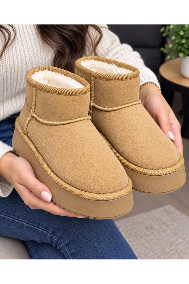 Women's Thick Poly Sole Boots with Fur Inside and Suede Look
